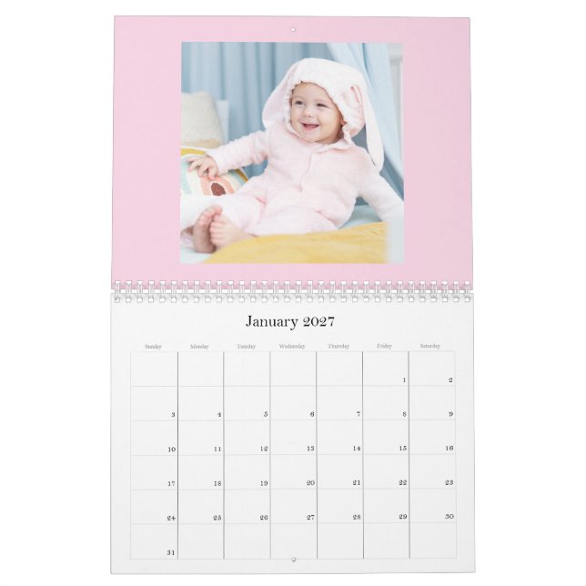 Moderner rosa Baby-Mädchen-Familien-Fotokalender 2 Kalender (Jan 2027)