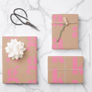 Moderner rosa-beiger Anfangsbuchstabe Geschenkpapier Set