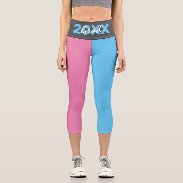 Moderner rosa, blau und grau Abschluss Capri Leggings (Vorderseite)