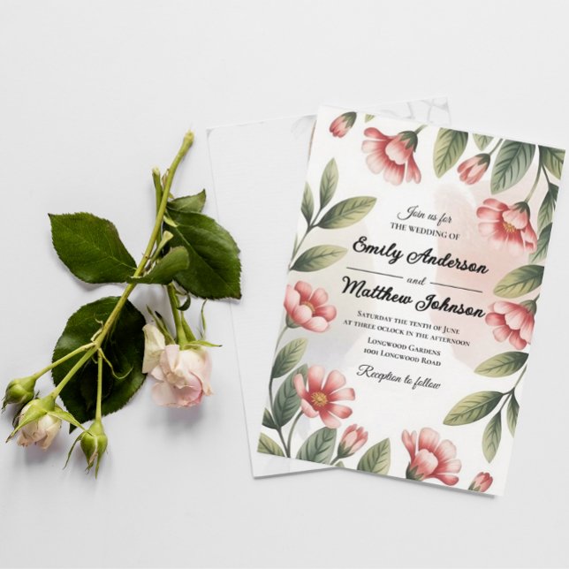 Moderner rosa Blumendesigner lädt zu Hochzeiten ei Einladung (Von Creator hochgeladen)