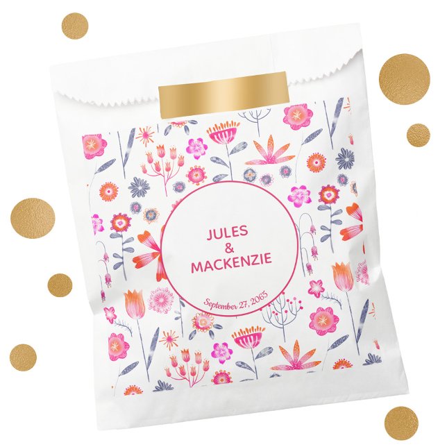 Moderner Rosa Blumengarten Boho Geschenktütchen (Watercolor floral personalized wedding favor bag)