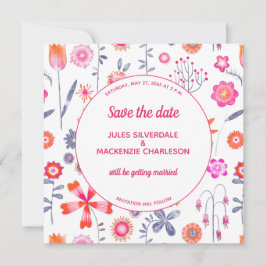Moderner Rosa Blumengarten Save the Date Einladung