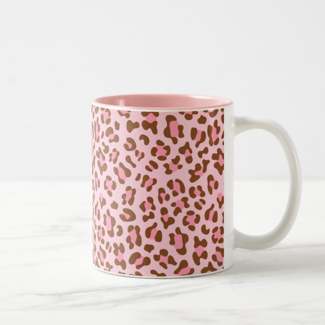 Moderner rosa Choco Tierdruck Girly Zweifarbige Tasse (Rechts)
