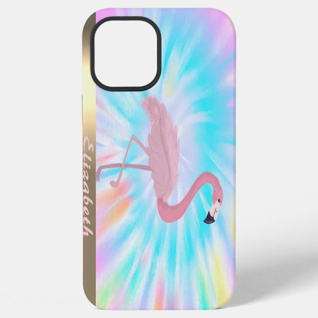 Moderner Rosa Flamingo Tie Dye iPhone Hülle (Rückseite)