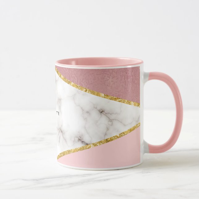 Moderner rosa geometrischer Marmor Personalisiert Tasse (Rechts)