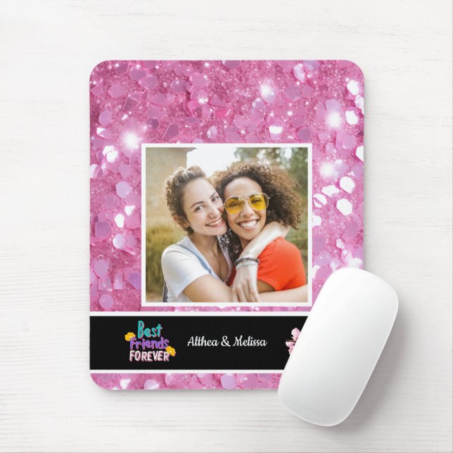 Moderner rosa Glitzer Bester Freund individuell an Mousepad (Mit Mouse)