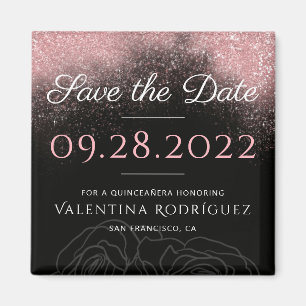 Moderner rosa Glitzer Chic Quinceañera Save the D Magnet