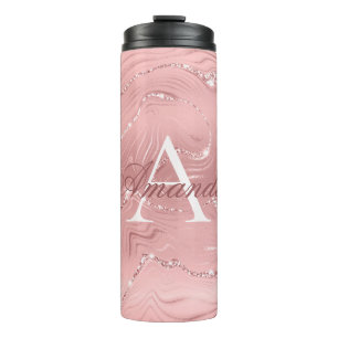 Moderner Rosa Glitzer Girly Monogram Name Th Thermosbecher