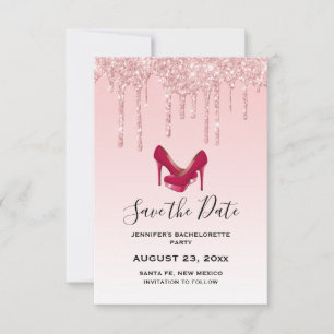 Moderner rosa Glitzer High Heels Bachelorette Save The Date