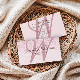 Moderner Rosa Glitzer Monogram Haare-Stift Visitenkarte