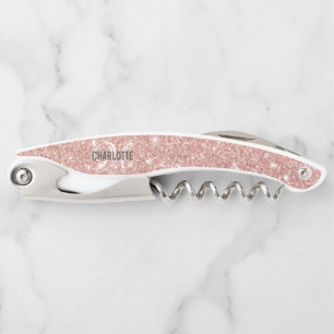 Moderner Rosa Glitzer Monogramm Name Kellner c Kellnermesser