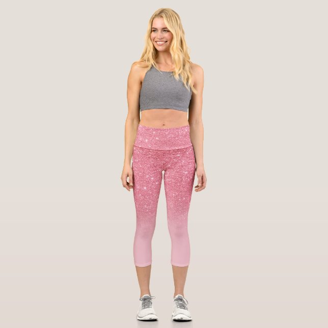 Moderner Rosa Glitzer ombre Glitzern erröten Capri Leggings (Vorderseite)