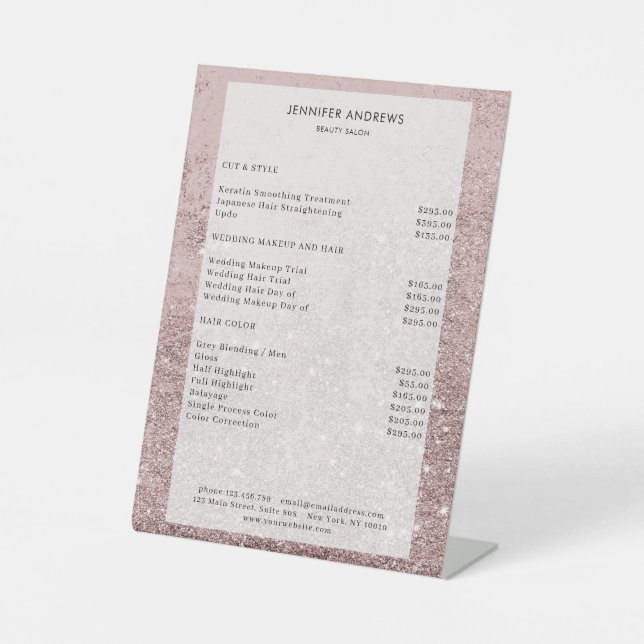 Moderner Rosa Glitzer Salon Price Sockelschild (Vorderseite)