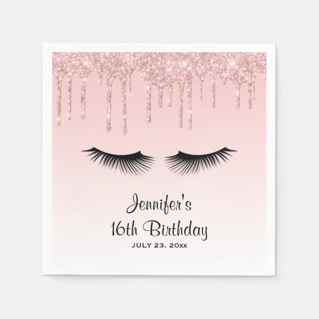 Moderner rosa Glitzer und Augenbrauen Serviette (Vorderseite)