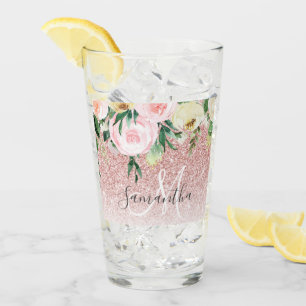 Moderner rosa Glitzer und Blume mit viel Namen Glas