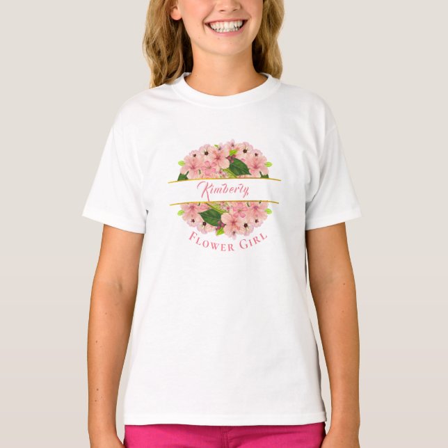 Moderner Rosa-Goldblume-T - Shirt (Vorderseite)