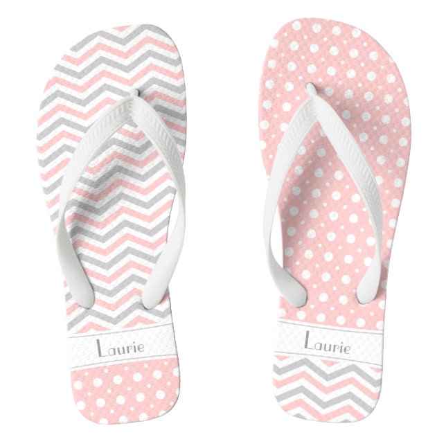 Moderner rosa, grau, weiß Zickzack & polka dot Flip Flops (Fußbett)