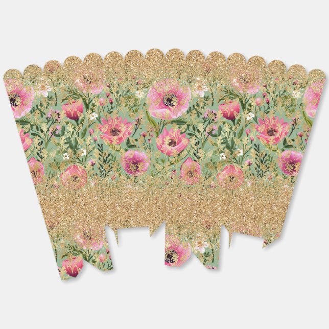 Moderner rosa grüner Blumenchic Gold Glitzer Geschenkschachtel (Ungeklappt)