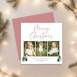Moderner rosa grüner Weihnachtsurlaub 3 Foto Feiertagskarte