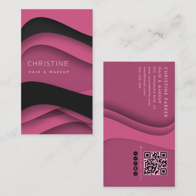 Moderner rosa Haar- und Schönheitscode Qr Visitenkarte (Vorne/Hinten)
