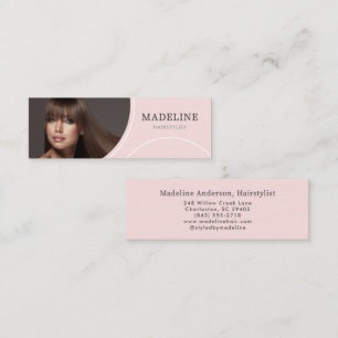 Moderner Rosa Hauch Foto Haar Stylist Mini Visitenkarte
