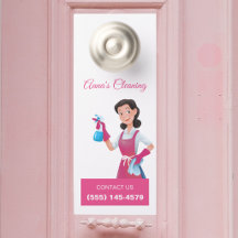Moderner rosa Hausmädchen-Hausreinigungsservice