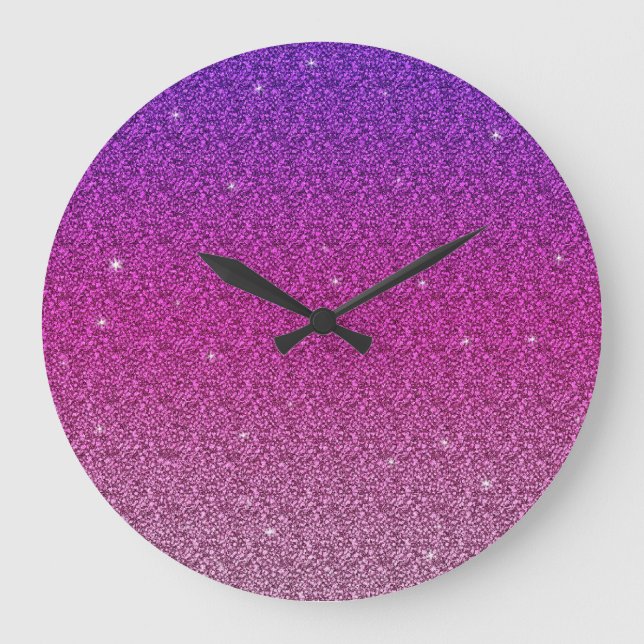 Moderner rosa lila Gradient Glitzer mädchenhaft Große Wanduhr (Vorderseite)
