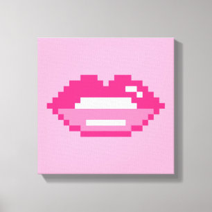 Moderner rosa Lippenkußpixelkunst-Leinwanddruck Leinwanddruck