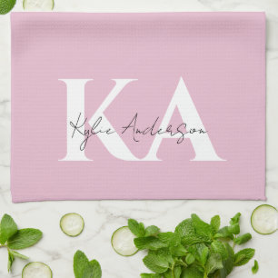 Moderner rosa Personalisierter Monogramm-Name: Geschirrtuch