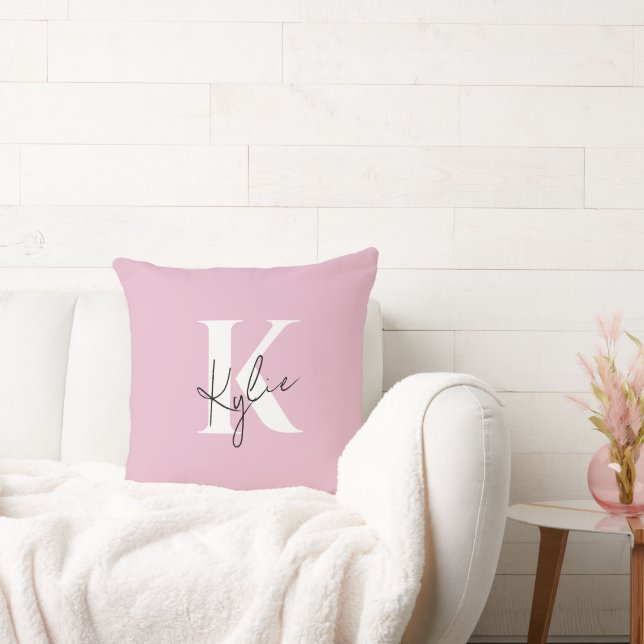 Moderner rosa Personalisierter Monogramm-Name: Kissen (Liege)