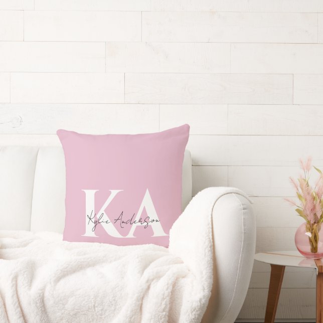 Moderner rosa Personalisierter Monogramm-Name: Kissen (Liege)