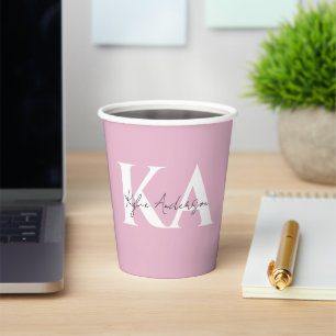 Moderner rosa Personalisierter Monogramm-Name: Pappbecher