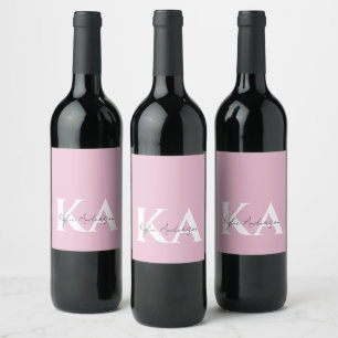 Moderner rosa Personalisierter Monogramm-Name: Weinetikett