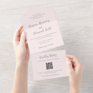 Moderner rosa QR Code Einfache Hochzeit All In One Einladung