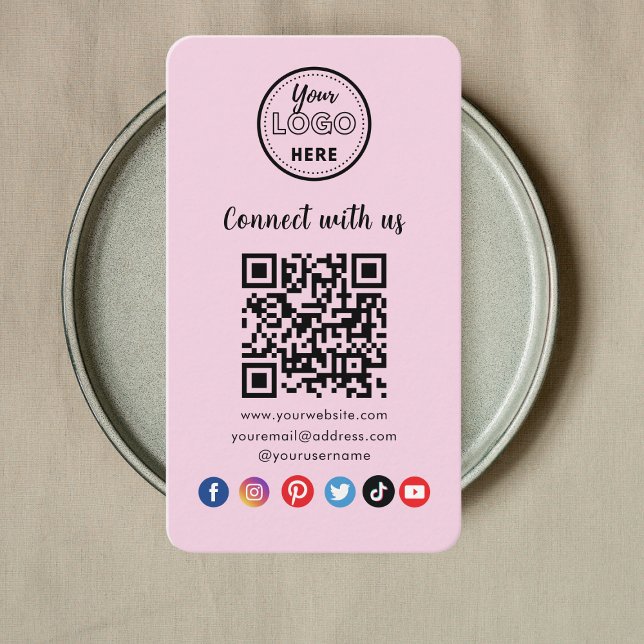 Moderner rosa QR-Code verbindet uns mit sozialen M Visitenkarte (Von Creator hochgeladen)