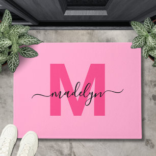Moderner rosa Schrift Initialen Monogramm Name Fußmatte
