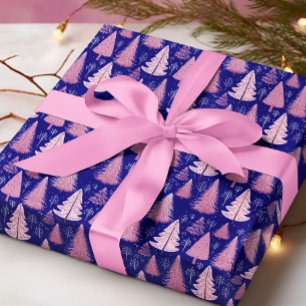 Moderner Rosa und Blauer Weihnachtsbaum Geschenkpapier