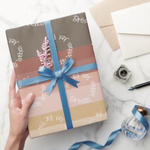 Moderner rosa und braun Streifen Geschenkpapier