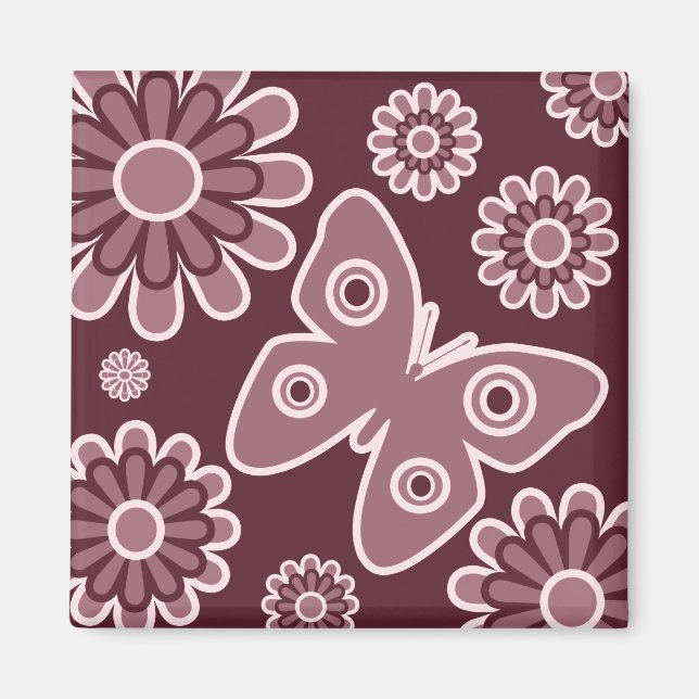 Moderner Rosa und Burgunder Blütenschmetterling Magnet (Vorne)