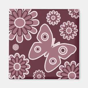 Moderner Rosa-und Burgunderblumenschmetterling Magnet