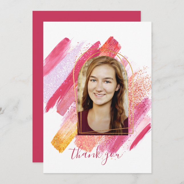 Moderner rosa und goldfarbener Abschluss Danke Inv Einladung (Vorne/Hinten)