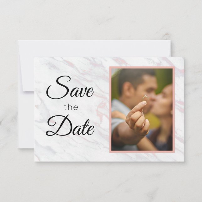 Moderner rosa und grauer Marmor Save The Date (Vorderseite)