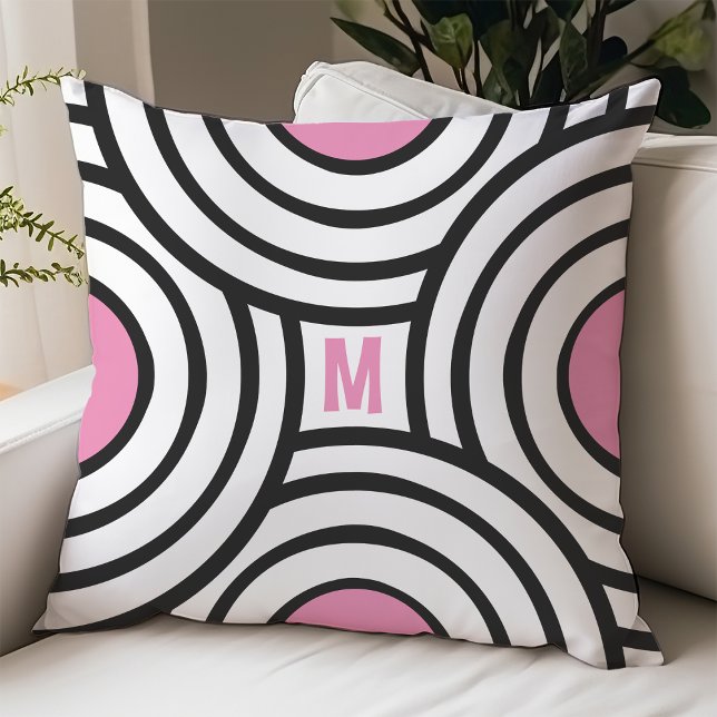Moderner Rosa- und Schwarz-Kreise Monogram-Dorm-Ra Kissen (Von Creator hochgeladen)