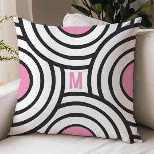 Moderner Rosa- und Schwarz-Kreise Monogram-Dorm-Ra Kissen