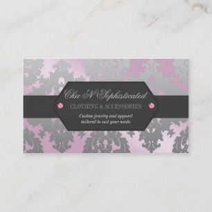 Moderner rosa und silberner Damast Visitenkarte