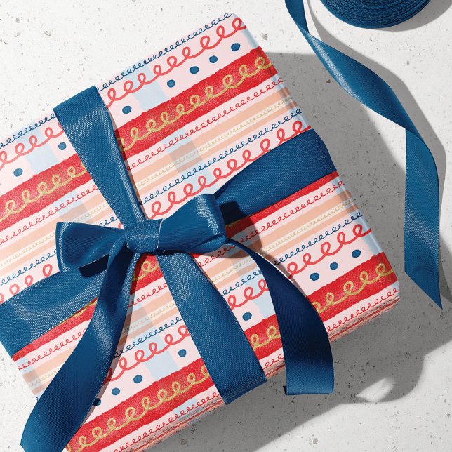 Moderner rosa Wasserfarben Candy Cane Strip Karier Geschenkpapier (Von Creator hochgeladen)