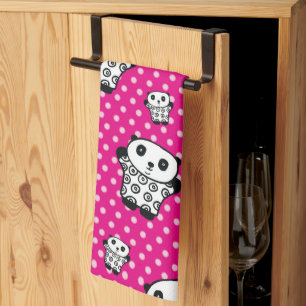 Moderner Rosa Weiblicher Kawaii Süßer Panda Bär Geschirrtuch