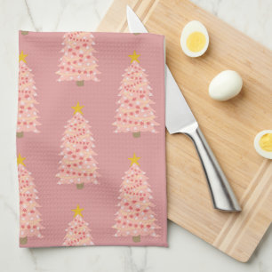Moderner Rosa Weihnachtsbaum auf Mauve Holiday Geschirrtuch