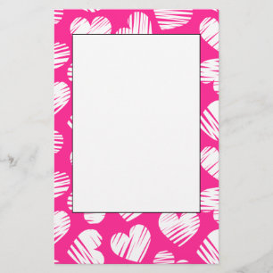 Moderner rosa-weißer doodled Herz-Valentinstag Briefpapier