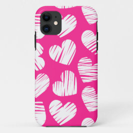 Moderner rosa-weißer doodled Herz-Valentinstag Case-Mate iPhone Hülle